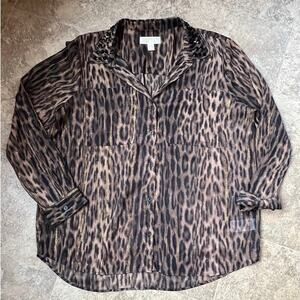 Michael Kors sheer animal print, button down, blouse, women's size XL